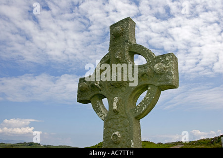 Ancient eighth century carved celtic stone cross Kidalton Isle of Islay Scotland UK Stock Photo