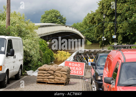 Roads closed due to flooding of River Severn at Upton upon Severn Worcs UK Stock Photo