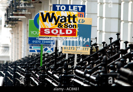 Waiting for a buyer Estate Agent s boards offer property in Brighton Stock Photo