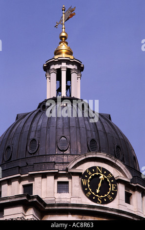 Weathervane and wind direction clockface atop cupola of the Old Royal Naval College, Greenwich, London Stock Photo