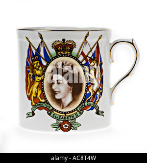 Commemorative coronation china teacup mug Queen Elizabeth II 1953 UK Stock Photo