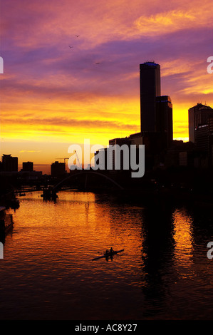 Sunset Rialto Towers and Yarra River Melbourne Victoria Australia Stock Photo