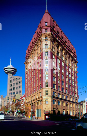 Vancouver, BC, British Columbia, Canada - The Dominion Building and Harbour Centre Tower with Revolving Restaurant above City Stock Photo