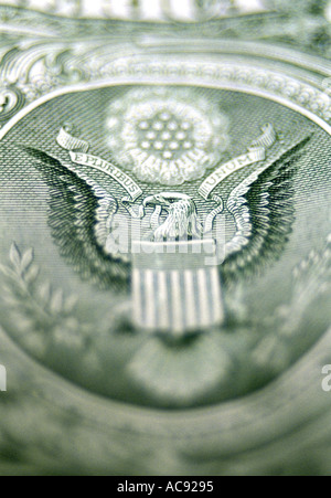 Close up of bald eagle on one dollar bill Stock Photo