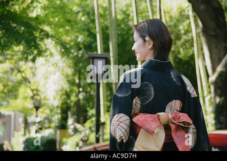 Young woman wearing kimono rear view Stock Photo