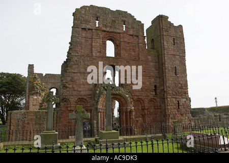 Lindisfarne's Benedictine priory, now in ruins on the holy island, Northumberland England Stock Photo