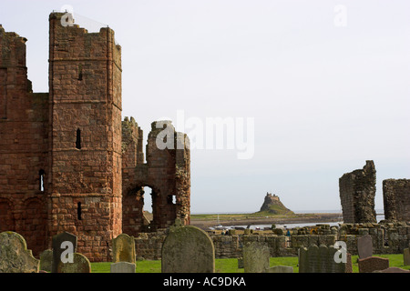 Lindisfarne's Benedictine priory, now in ruins on the holy island, Northumberland England Stock Photo