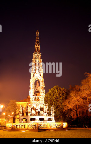 Kranner's Fountain Illuminated at Night, Neo-Gothic Landmark, Prague, Czech Republic Stock Photo