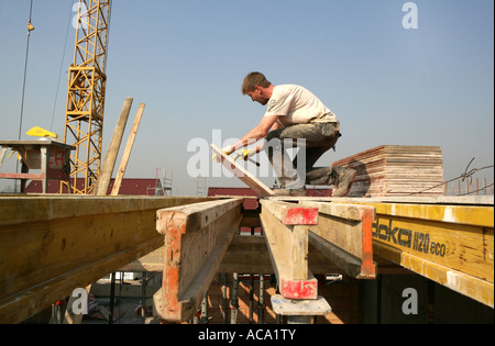 Installation of a reinforced concrete ceiling for an apartment house, Essen, North Rhine-Westphalia, Germany Stock Photo