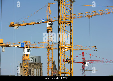 Cranes, Construction site of a giant Karstadt shopping Mall 'Limbecker Platz', Essen, North Rhine-Westphalia, Germany Stock Photo