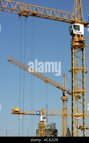 Cranes, Construction site of a giant Karstadt shopping Mall 'Limbecker Platz', Essen, North Rhine-Westphalia, Germany Stock Photo