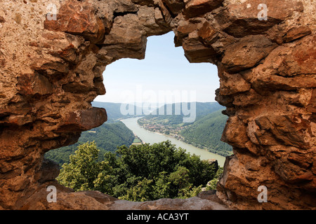 View of Danube valley from the tower of the ruin Aggstein, Wachau, Lower Austria, Austria Stock Photo