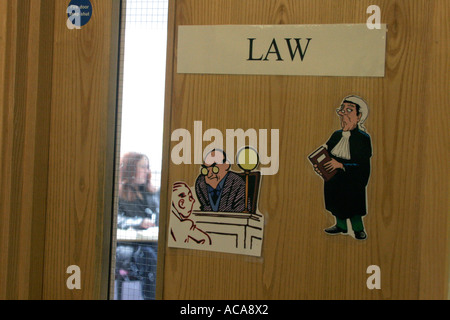 Door with 'Law' signs on in sixth form college London GB UK Stock Photo