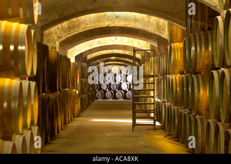 Brandy cellar in the Bodega Suau on Majorca, Spain Stock Photo