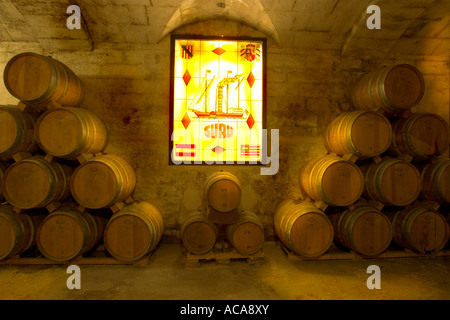 Brandy cellar in the Bodega Suau on Majorca, Spain Stock Photo