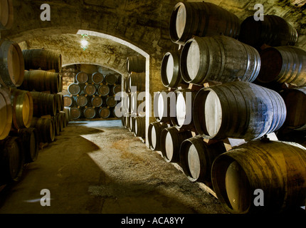 Brandy cellar in the Bodega Suau on Majorca, Spain Stock Photo