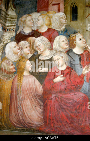 detail of the spectacular 14th century murals in the Chapel of Saint Nicholas in Tolentino, le Marche Italy. Stock Photo