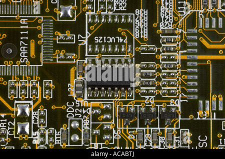 Circuit board and microchip detail Stock Photo