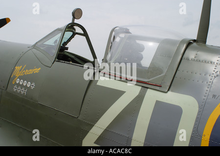 Spitfire close up of cockpit of a World War 2 vintage Supermarine Spitfire fighter as used in the Battle of Britain with kill markings Stock Photo