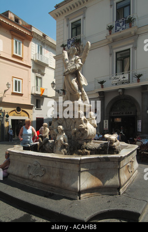 Amalfi town Fontana sant'Andrea Fountain statue of St Andrew  at Roman Catholic Cathedral in piazza dl duomo tourist attraction Salerno Campania Italy Stock Photo