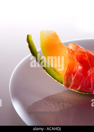 Honeydew melon with ham from Parma Stock Photo