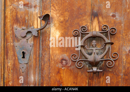 Historical door lock, Guarda, Engadine, Grisons, Switzerland Stock Photo