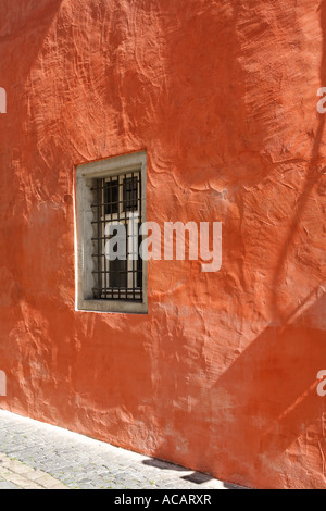Red facade, Regensburg, Upper Palatinate, Bavaria, Germany Stock Photo