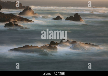 Surf of the Pacific Ocean, a long exposure, Highway No. 1, Fort Bragg, California, USA Stock Photo
