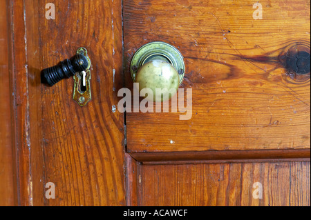 wooden door with keyhole Stock Photo