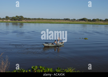 Fisherboat at the Rio Paraguay, Concepcion, Paraguay Stock Photo