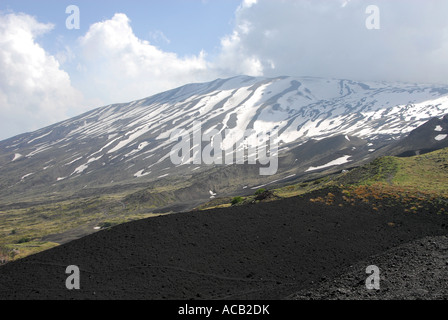 Mount Etna snow covered upper slopes viewed from the North Stock Photo