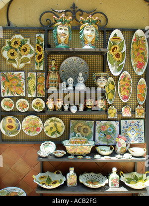 A shop front display in Santo Stefano Di Camastra a small coastal town famous for its colourful ceramic wares Siclity Italy Stock Photo