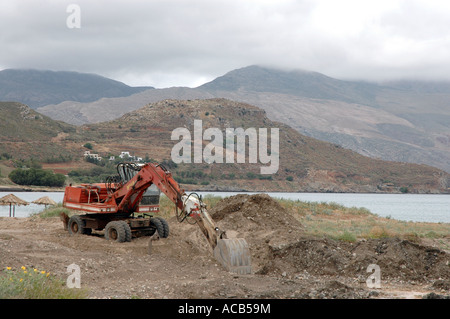 Excavator machine in Kissamos (Kastelli) town, greek isle of Crete Stock Photo