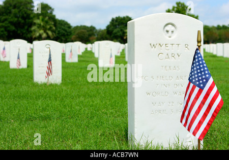 Decorated tombstones at Fort Sam Houston National Cemetary San Antonio Texas USA Stock Photo