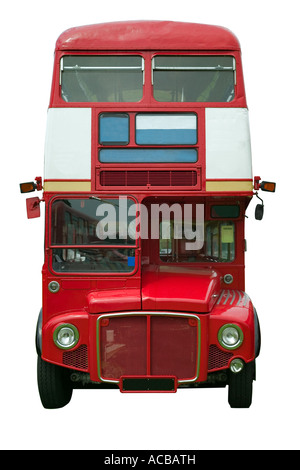 Old red London double decker bus isolated on white With clipping path Stock Photo