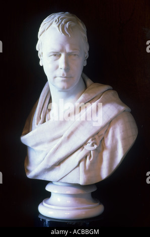 Abbotsford, Bust of Sir Walter Scott by Chantrey, art, sculpture, Scottish Borders Region, Scotland, UK, home of Sir Walter Stock Photo