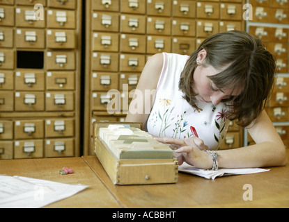 St. Petersburg State University. Student in the library.  Librrary catalog. Stock Photo