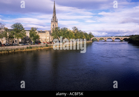 Perth, Tay Street, Perth Bridge, River Tay, Perthshire, Scotland, UK, travel, tourism, Scottish rivers town towns bridges Stock Photo