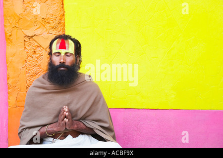 Close-up of a sadhu praying Stock Photo
