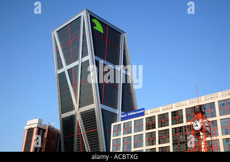 Madrid - Plaza de Castilla, One of the leaning towers of Puerta de Europa Gateway to Europe at 115m high Stock Photo