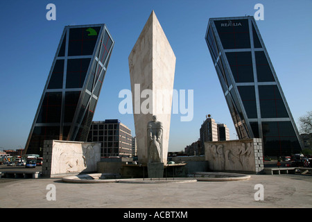 Madrid -  Plaza de Castilla, The two leaning towers of Puerta de Europa Gateway to Europe at 115m high Stock Photo