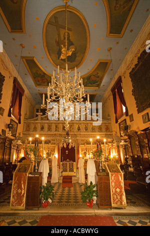 Corfu Island orthodox church interieur Stock Photo