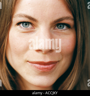 Close-up of a smiling womans face. Stock Photo