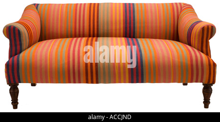 Big comfortable brightly striped sofa Stock Photo
