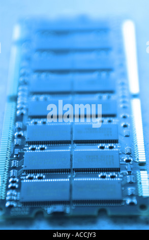 the inside workings of a computer including memory chips and other components Stock Photo