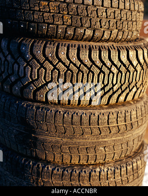 Car tires in a pile. Stock Photo