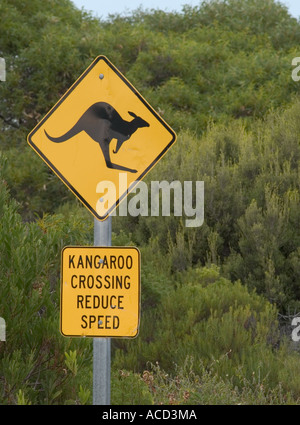 KANGAROO WARNING ROAD SIGN, INNES NATIONAL PARK, SOUTHERN YORKE PENINSULA, SOUTH AUSTRALIA, Stock Photo