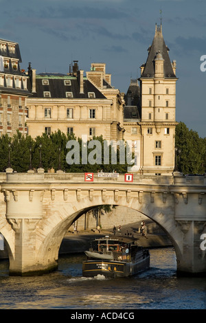 Barge on Seine Pont Neuf Ile de la Cite Paris France Stock Photo