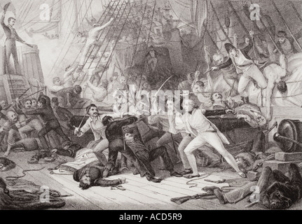 Nelson boarding the San Josef at the Battle of St Vincent, February 1797. Stock Photo