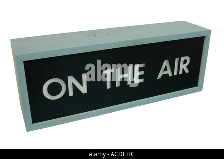 On the air sign - wooden box with the words "On the air" on it isolated with clipping path Stock Photo